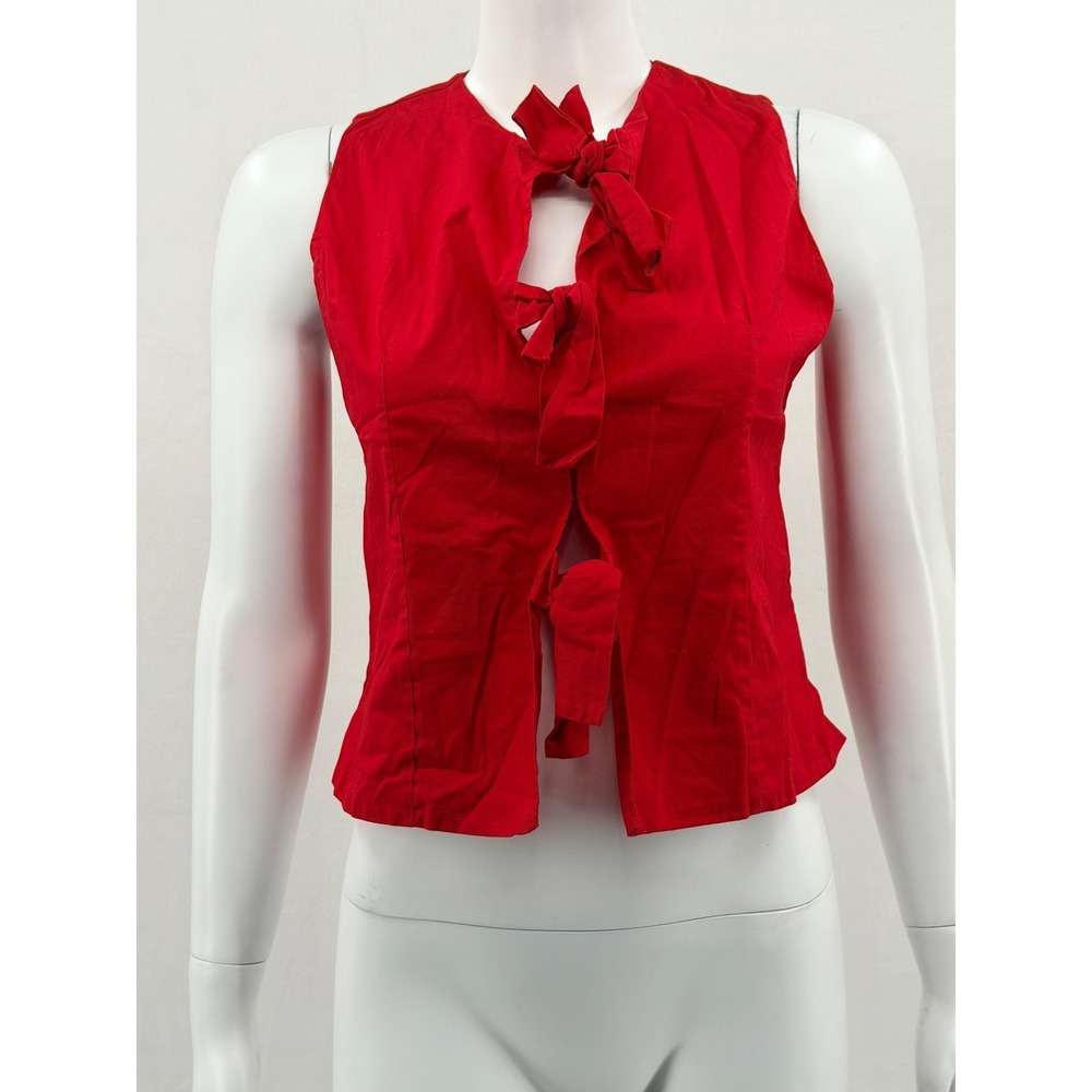 The Lulo Project‎ Top Womens Medium Red Cliff Bow Tie Front Cropped Feminine